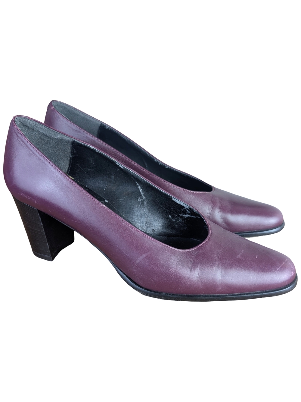 Town Shoes Made in Italy Purple Leather Block Heel Pumps EU 37 US 6.5/7